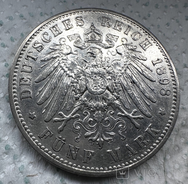 5 Марок 1898 Альберт, Саксония новый герб, фото №3