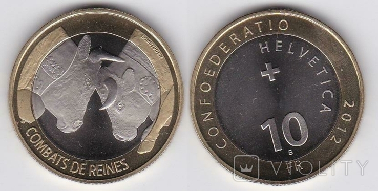 Switzerland Швейцария - 10 Francs 2012 Коров'ячі бої