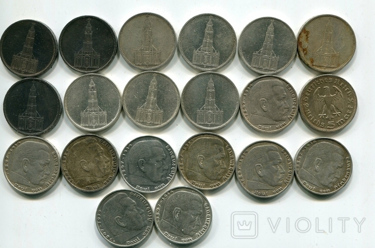 5 марок 1934-1936 гг Серебро 10 шт., фото №2