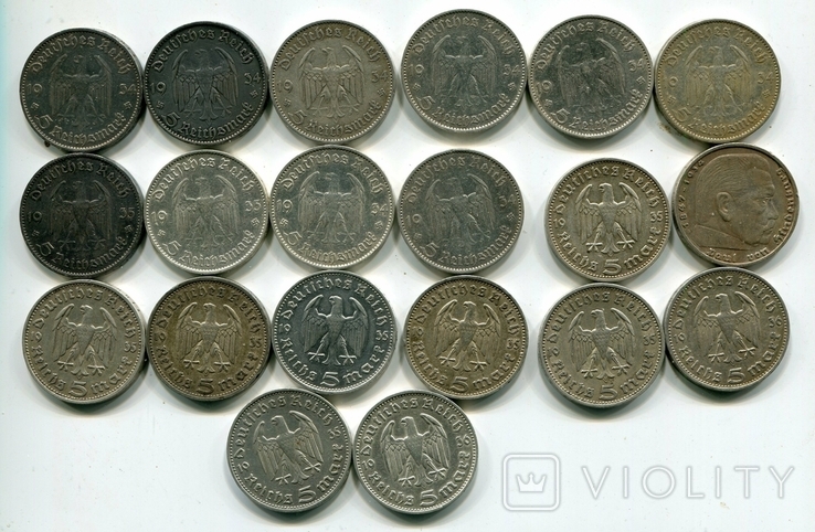 5 марок 1934-1936 гг Серебро 10 шт., фото №3
