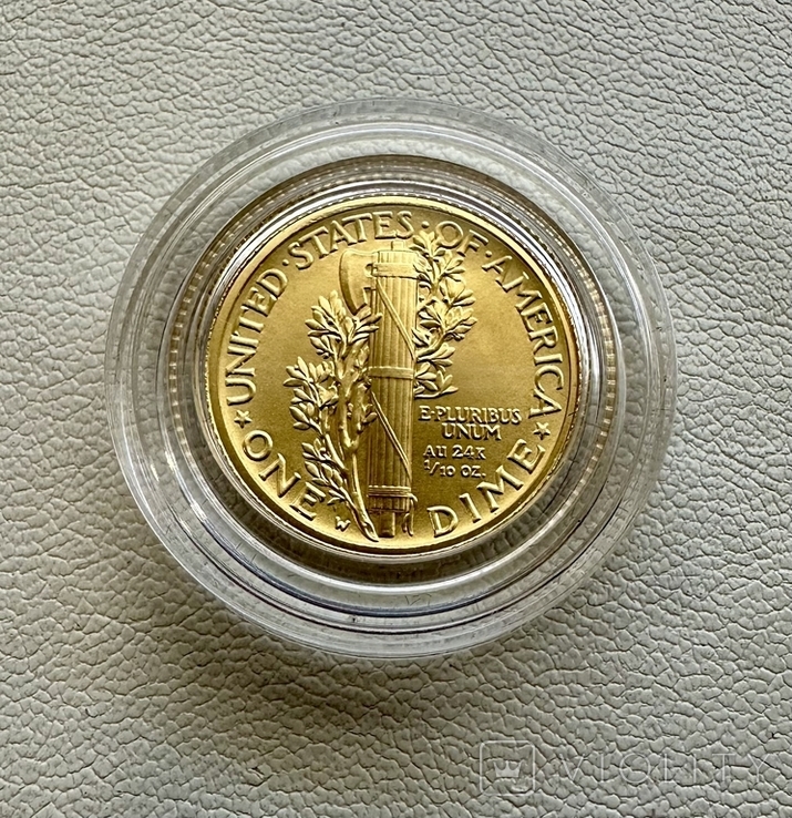 10 центов 2016 год США, золото 3,11 грамм 999,9, фото №3