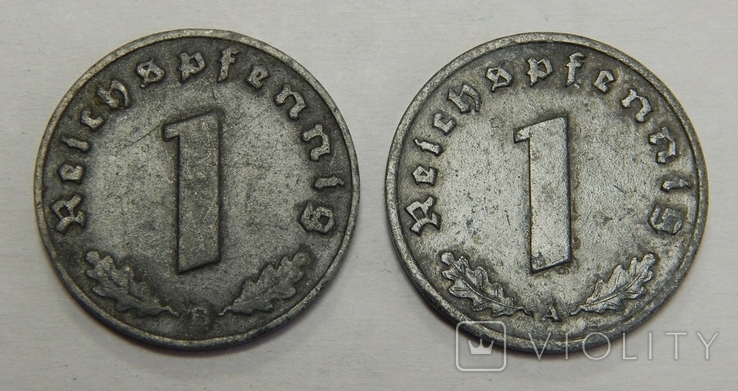 2 монеты по 1 рейхспфеннигу, 1941/43 г, Третий Рейх, фото №2