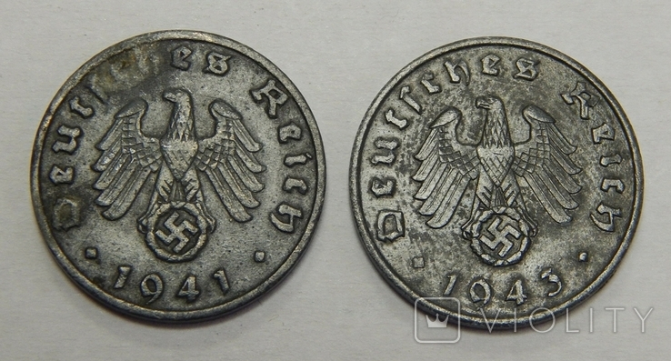 2 монеты по 1 рейхспфеннигу, 1941/43 г, Третий Рейх, фото №3