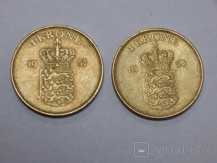 2 монеты по 1 кроне, 1957/58 г.г. Дания, фото №2