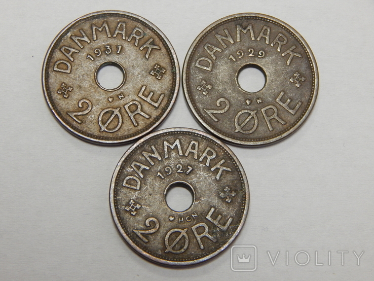 3 монеты по 2 эре, Дания, фото №2