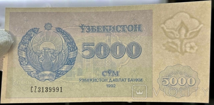 Банкнота Узбекистан 5000 сум 1992, фото №4