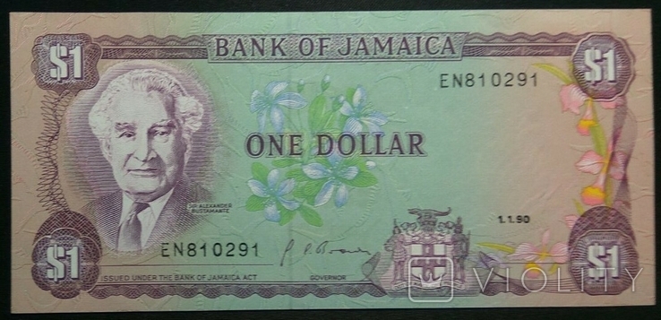 Ямайка 1 долар 1990 P-68Аd, фото №2