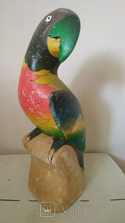Винтажный резной попугай 30см, фото №2