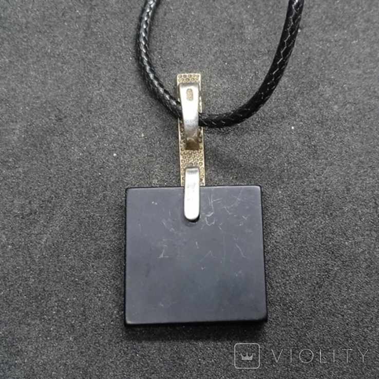 Кулон зі срібла 925 проби, з квадратним чорним каменем, на шнурку, вага кулона 4,41 г., фото №6