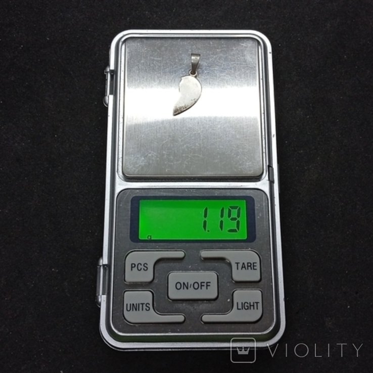 Кулон половинка Серця із срібла 925 проби, вага 1,19 грама., фото №5