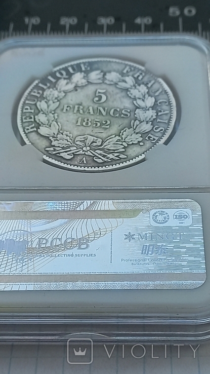 5 франков, Франция, 1852 г., А, Наполеон III, серебро 0.900 24.51 гр., сертификат подлин., фото №8