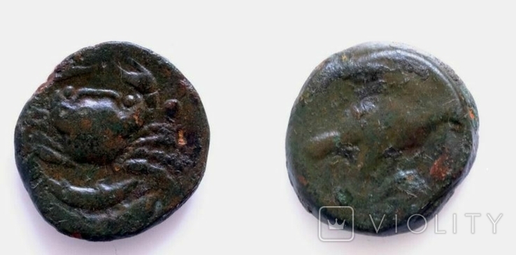 Сицилія, Акрагас Akragas 16мм 4,6г 420-410 до н.е. Орел-заєць Краб дві риби