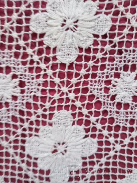Скатертина кремова,плетена на коклюшках,з вставками, фото №3