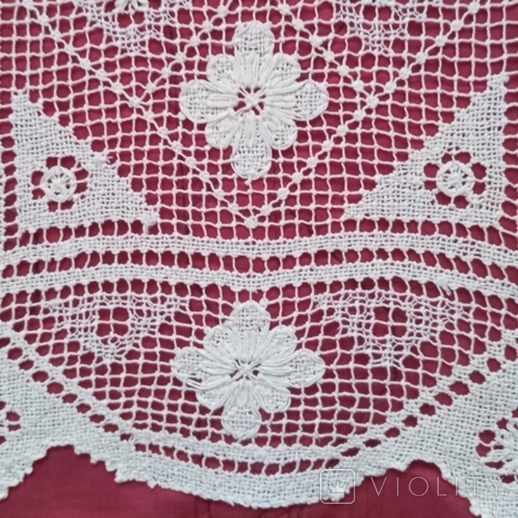 Скатертина кремова,плетена на коклюшках,з вставками, фото №6