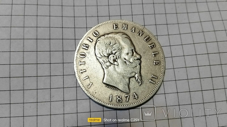 Монета 5 L 1874р. Срібло 24.8 грам., фото №3