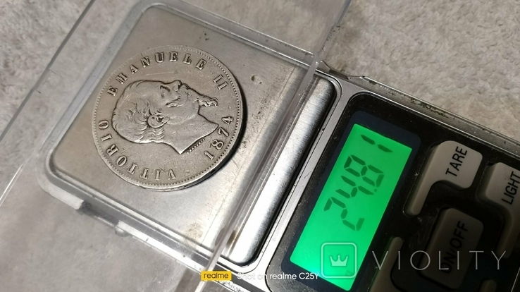 Монета 5 L 1874р. Срібло 24.8 грам., фото №4