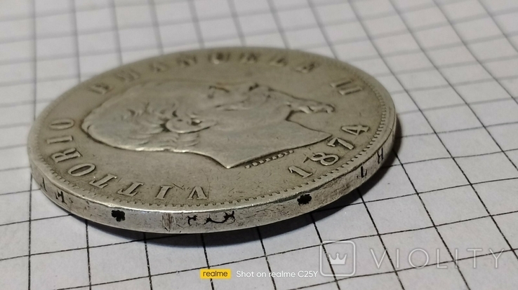 Монета 5 L 1874р. Срібло 24.8 грам., фото №8