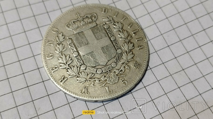 Монета 5 L 1874р. Срібло 24.8 грам., фото №9