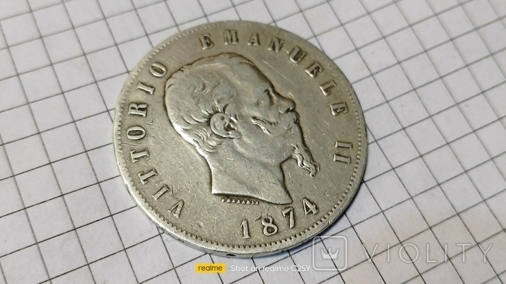 Монета 5 L 1874р. Срібло 24.8 грам., фото №2