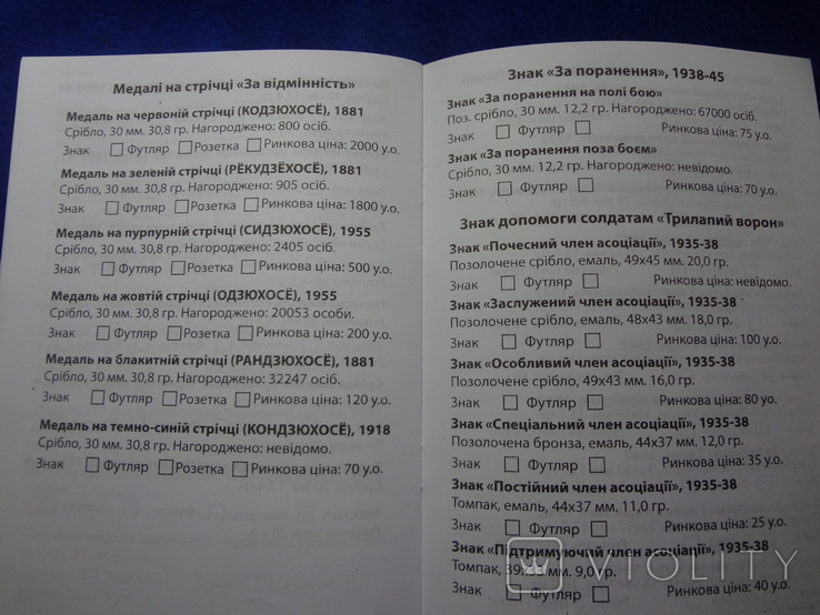 Довідник "Каталог нагород Японії" квітень 2024 р. 20 стр. Види, парамерти, ціни, фото №8