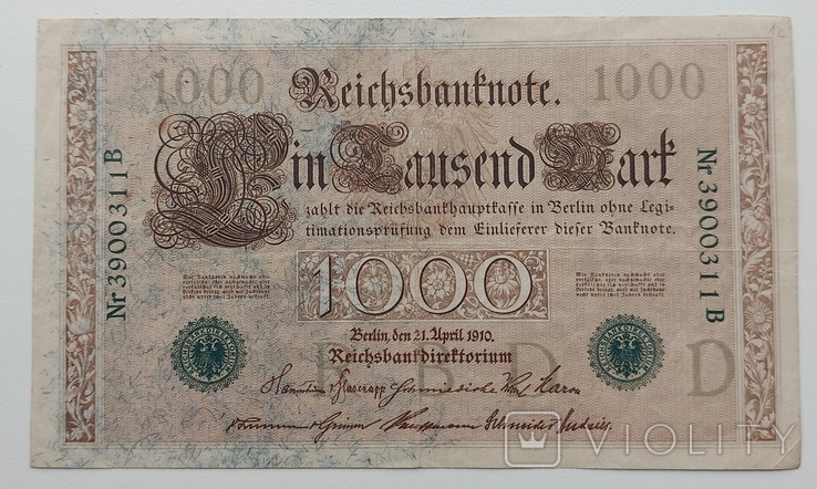 Німеччина 1000 марок 1910 р. зелена печатка, фото №2