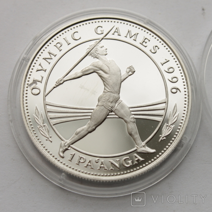 Серебряная монета 1oz XXVI летние Олимпийские Игры Атланта 1996 "Метание Копья" 1 паанга, фото №11