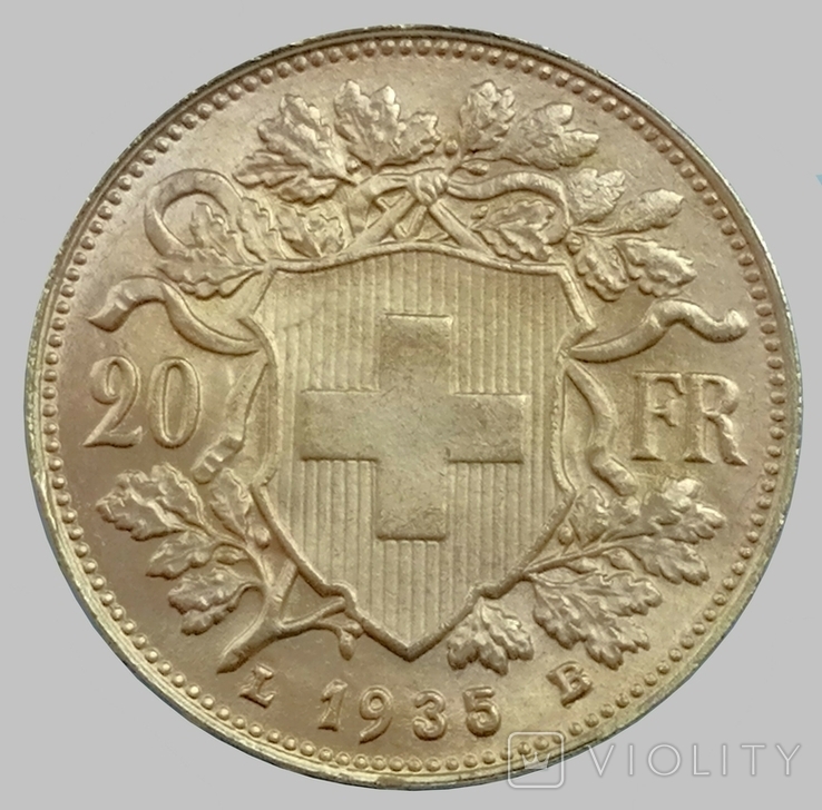 20 франків 1935 року, Швейцарія L.B., фото №3