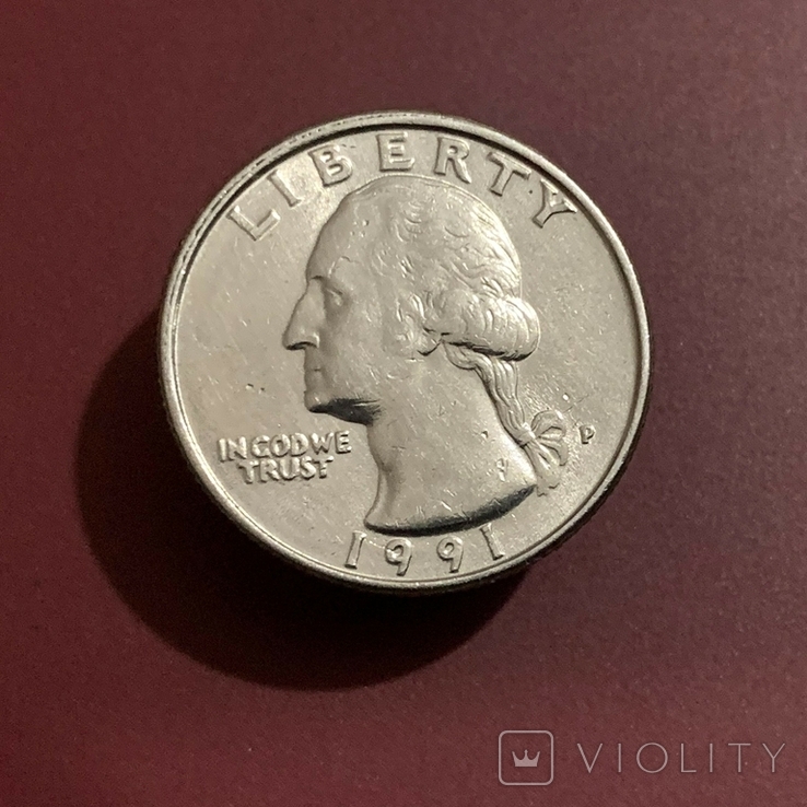 25 центів США, 1/4 долара, 1991, "P" - Філадельфія, фото №2