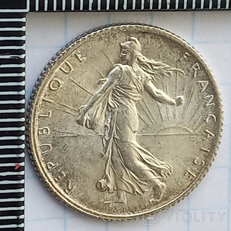 1 франк, Франция, 1915 год, "сеятельница", серебро, 835-я проба, 5.00 грамм, фото №4