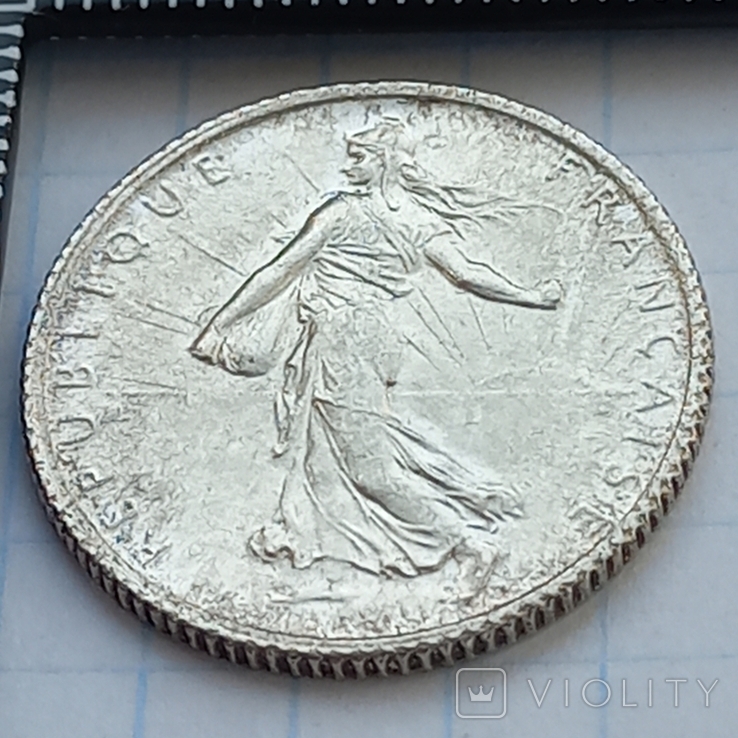 1 франк, Франция, 1915 год, "сеятельница", серебро, 835-я проба, 5.00 грамм, фото №5
