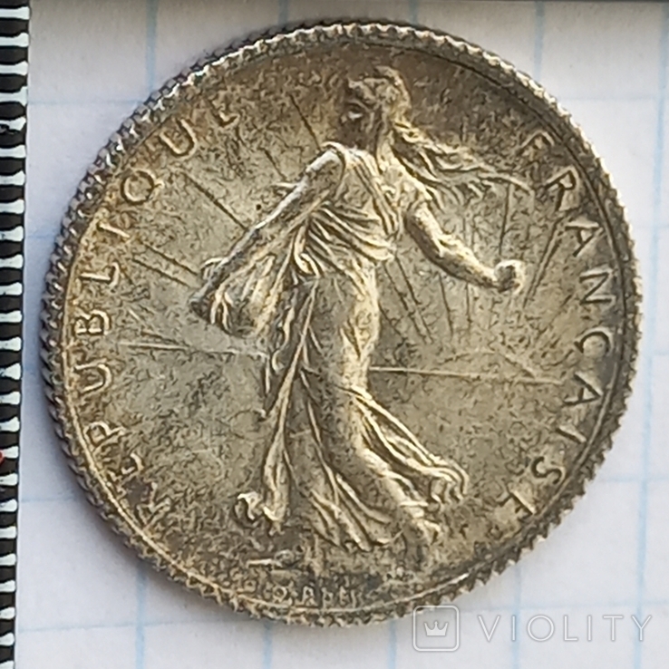 1 франк, Франция, 1917 год, "сеятельница", серебро, 835-я проба, 5.01 грамм, фото №4