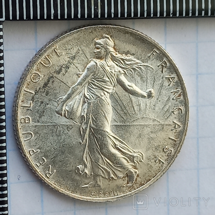 2 франка, Франция, 1915 год, "сеятельница", серебро, 835-я проба, 10.03 грамма, фото №4