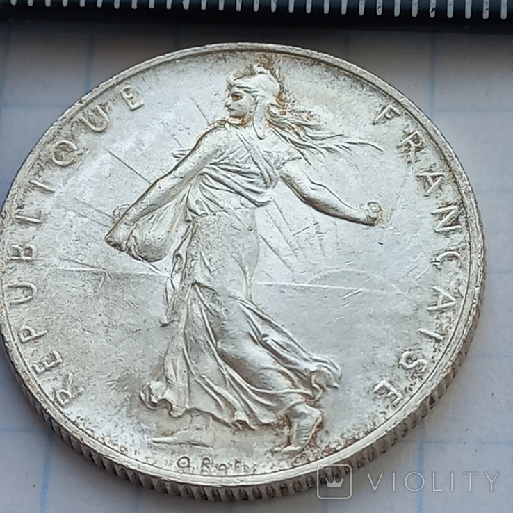 2 франка, Франция, 1915 год, "сеятельница", серебро, 835-я проба, 10.03 грамма, фото №5
