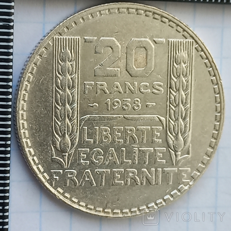 20 франков, Франция, 1938 год, серебро, 0.680, 20.01 грамма, фото №3