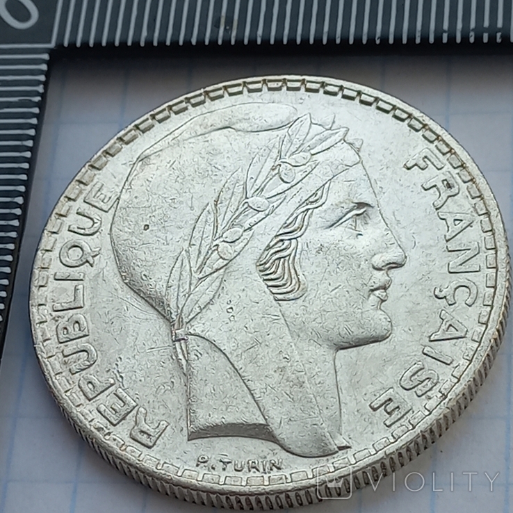 20 франков, Франция, 1938 год, серебро, 0.680, 20.01 грамма, фото №5