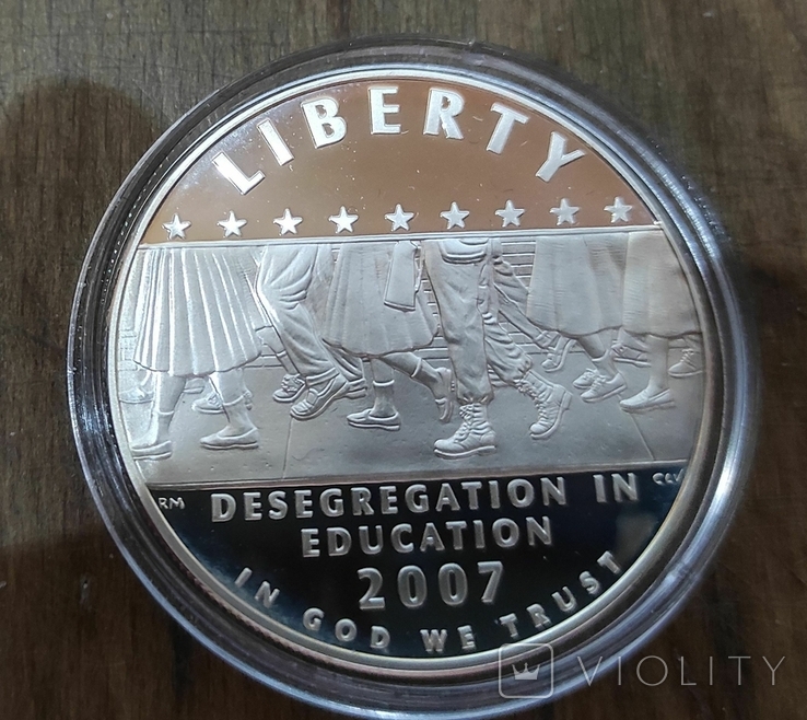 США 1 доллар 2007 г. Десегрегация в образовании. Серебро. Пруф, фото №2