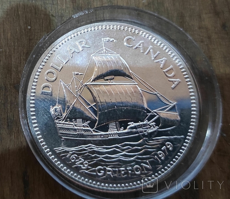 Канада 1 доллар 1979 г. Серебро. 100 лет со дня первого плавания корабля Гриффон, фото №2