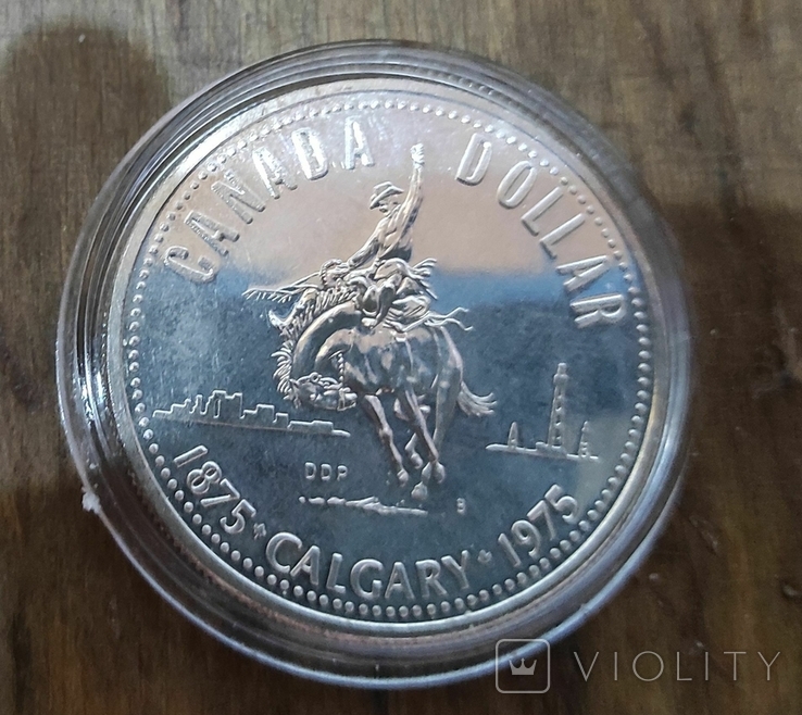 Канада 1 доллар 1975 г. Серебро. 100-летие города Калгари., фото №2