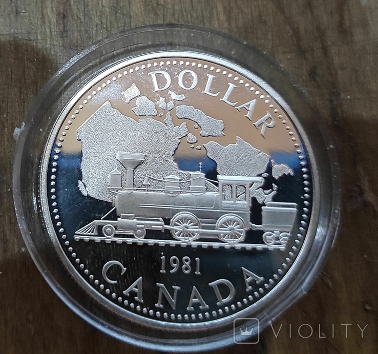 Канада 1 доллар 1981г. Серебро. Трансконтинентальная железная дорога, фото №2