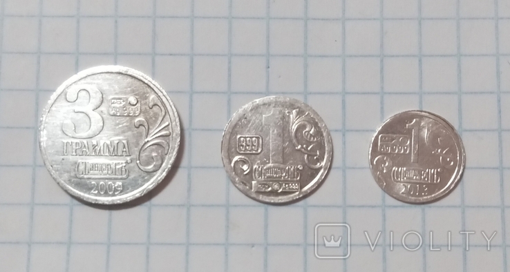 Три жетона серебро 999, фото №3