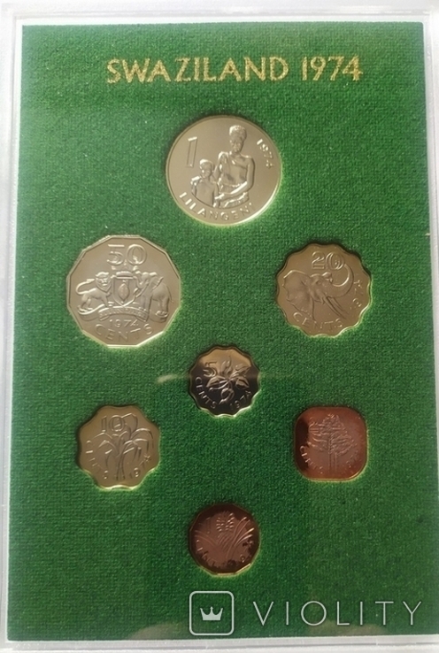 Swaziland Свазиленд - набор 7 монет 1 2 5 10 20 50 Cents 1 Lilangeni 1974 в футлярі, фото №2