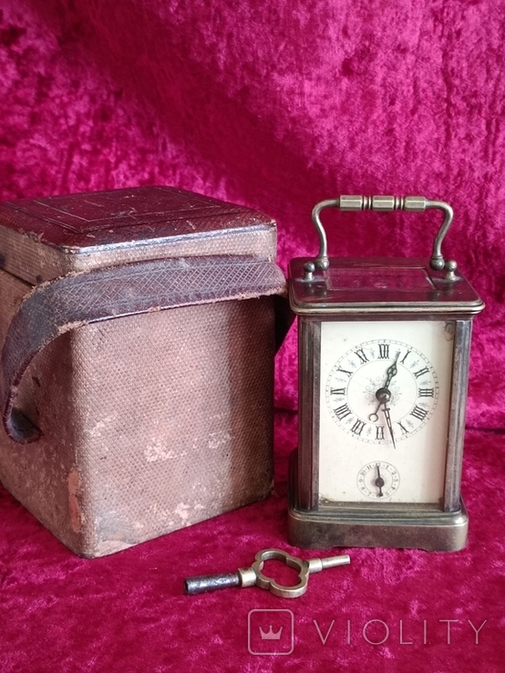 Каретные часы с будильником с футляром., фото №3