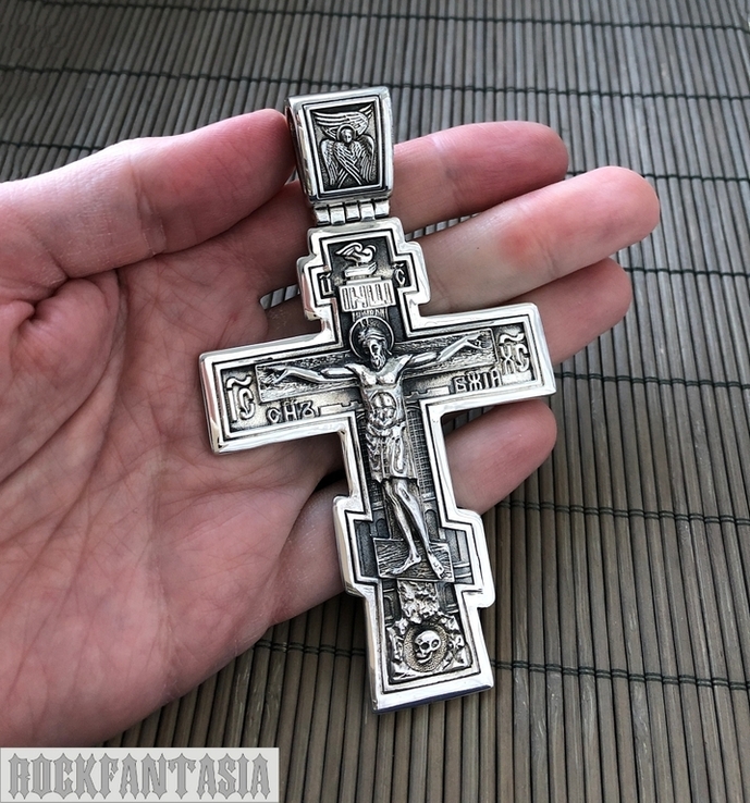 Срібний чоловічий православний хрестик з розп'яттям великий новий, photo number 2
