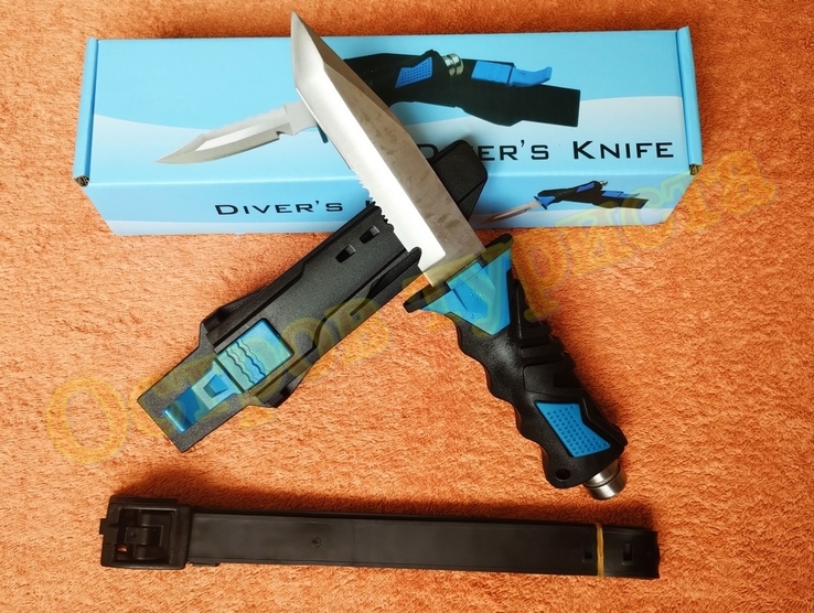Нож для дайвинга туристический с ножнами и ремнями, фото №2