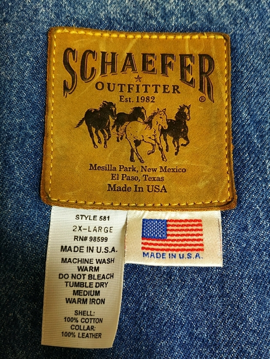 Ковбойская джинсовая куртка Schaefer TEXAS USA коттон шкіра р-р 2XL, фото №10