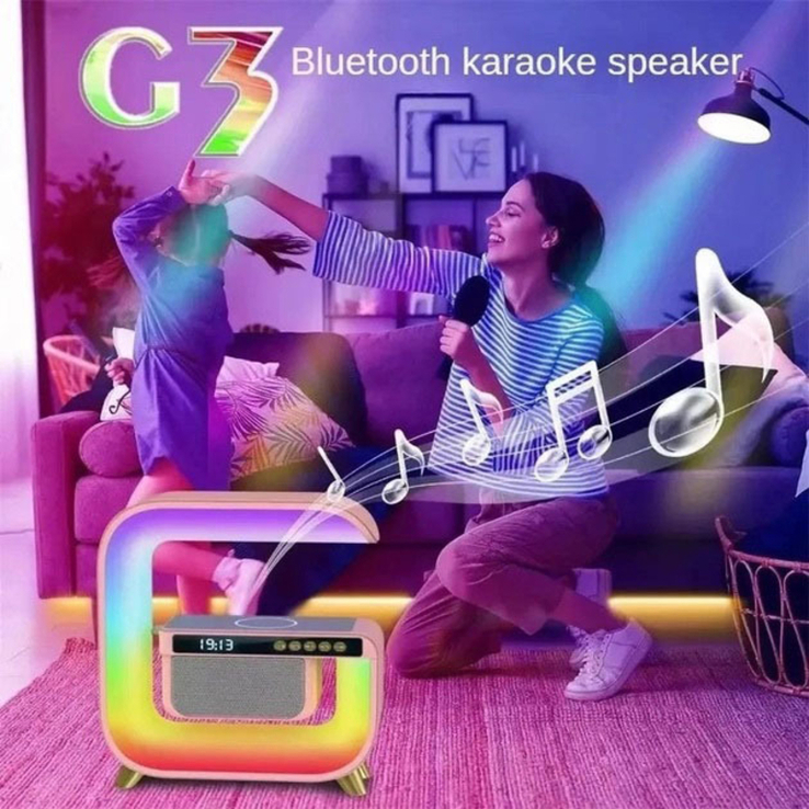 Ночник аккумуляторный RGB G3 с беспроводной зарядкой 15W и Bluetooth колонкой 3W, фото №2