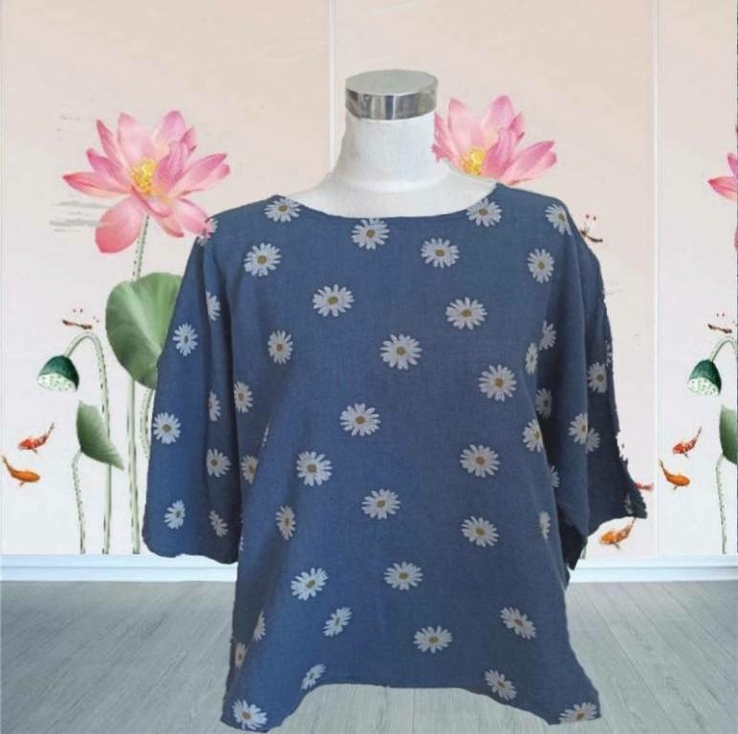 LV Clothing Красивая блузка женская свободного кроя Италия сизо синий в принт 54, photo number 3