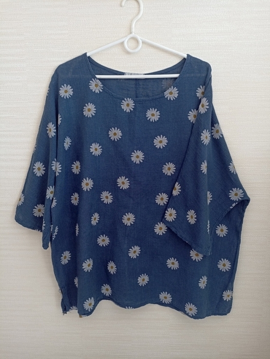 LV Clothing Красивая блузка женская свободного кроя Италия сизо синий в принт 54, photo number 6