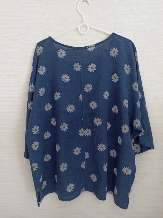 LV Clothing Красивая блузка женская свободного кроя Италия сизо синий в принт 54, numer zdjęcia 7
