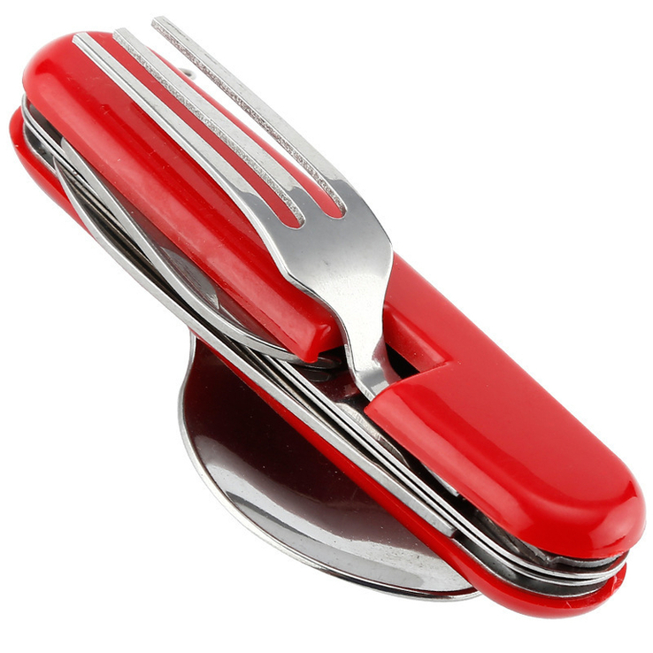 Туристичний набір столових приладів вилка, ложка, ніж, відкривачка (колір червоний) (1386), numer zdjęcia 3
